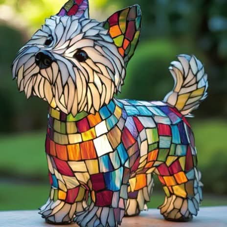 Art Deco Stained Glass Dog Table Lamp USB