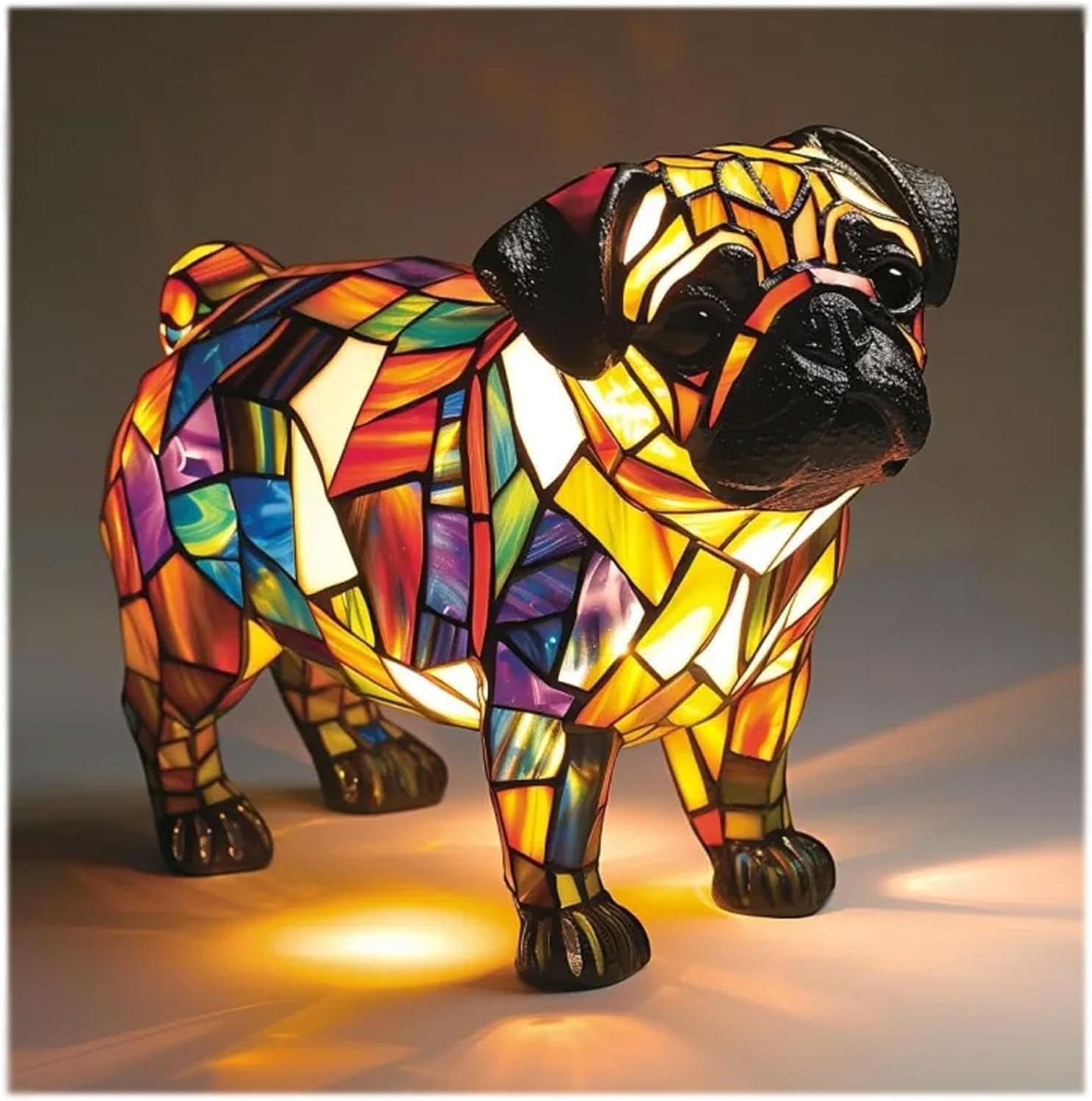 Art Deco Stained Glass Dog Table Lamp USB