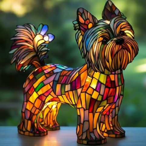 Art Deco Stained Glass Dog Table Lamp USB