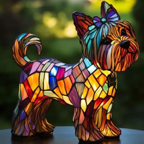Art Deco Stained Glass Dog Table Lamp USB