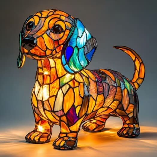 Art Deco Stained Glass Dog Table Lamp USB