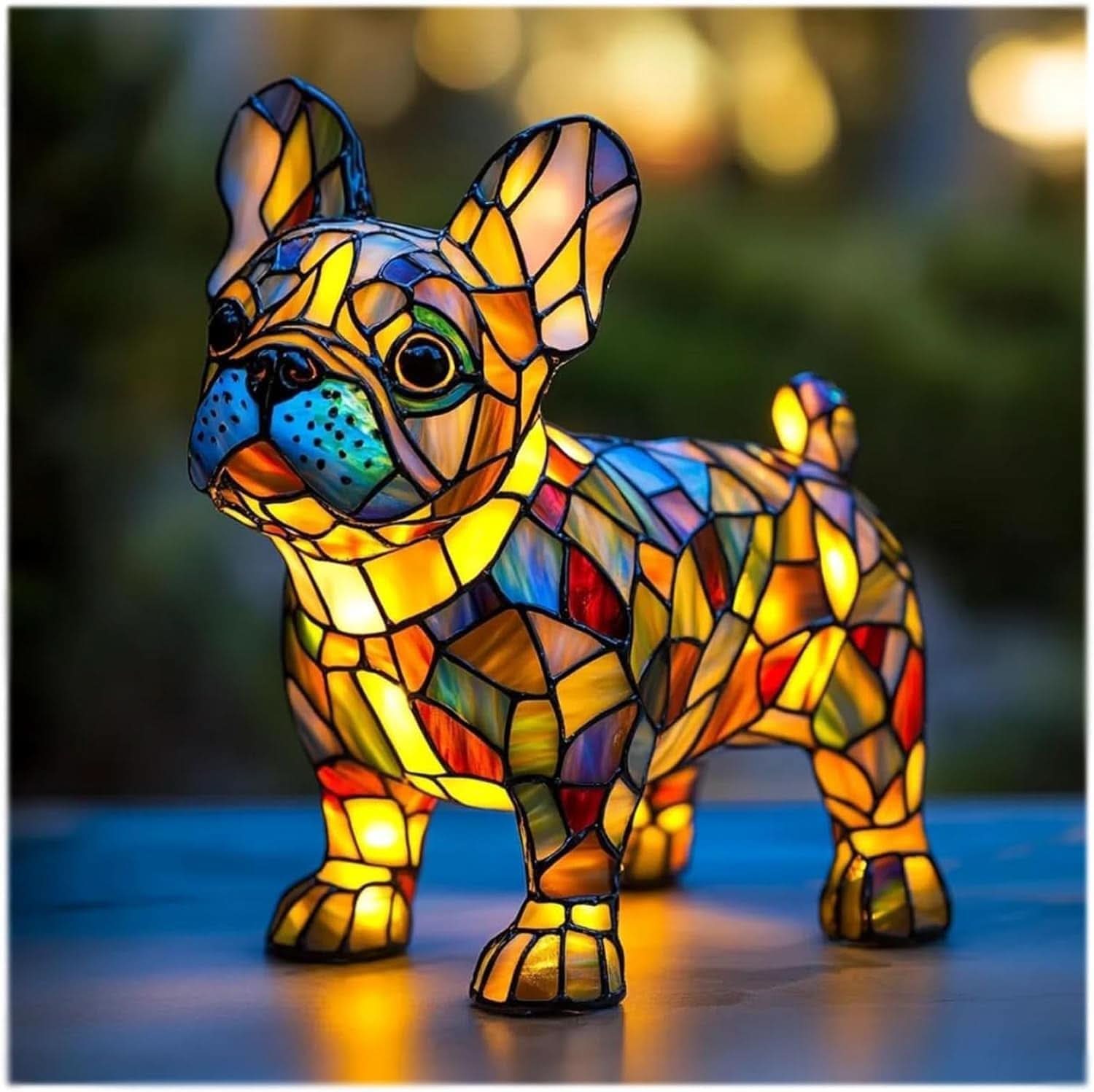 Art Deco Stained Glass Dog Table Lamp USB