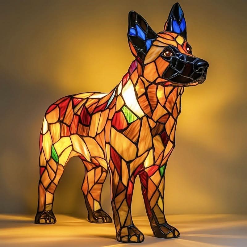 Art Deco Stained Glass Dog Table Lamp USB