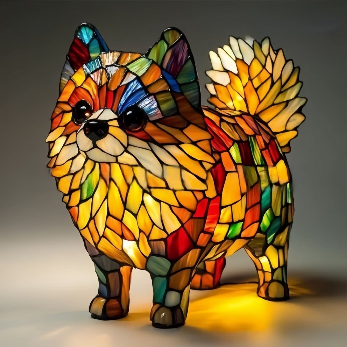Art Deco Stained Glass Dog Table Lamp USB