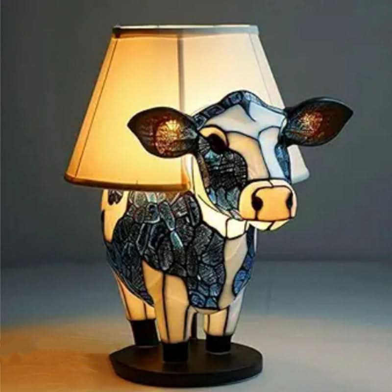 Art Deco Stained Glass Dog Table Lamp USB