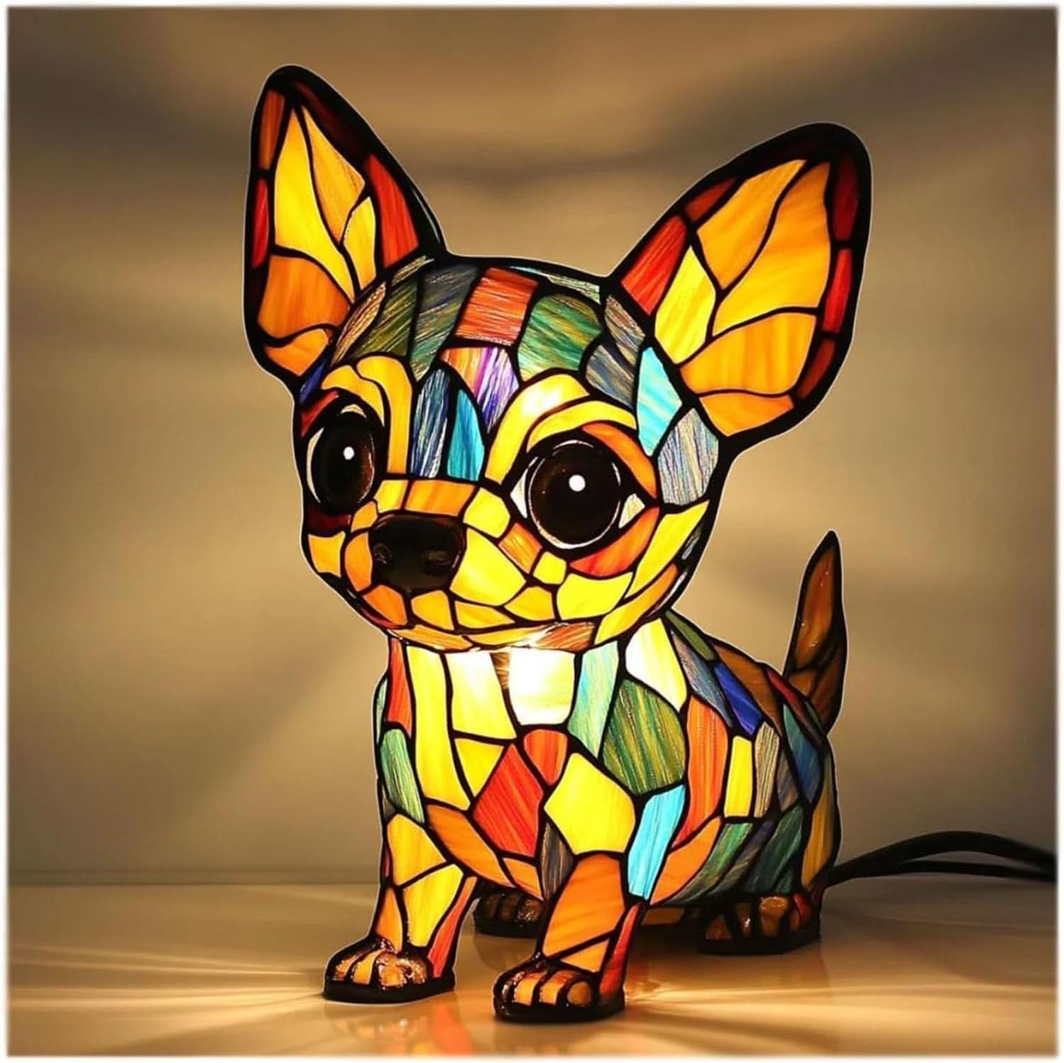 Art Deco Stained Glass Dog Table Lamp USB