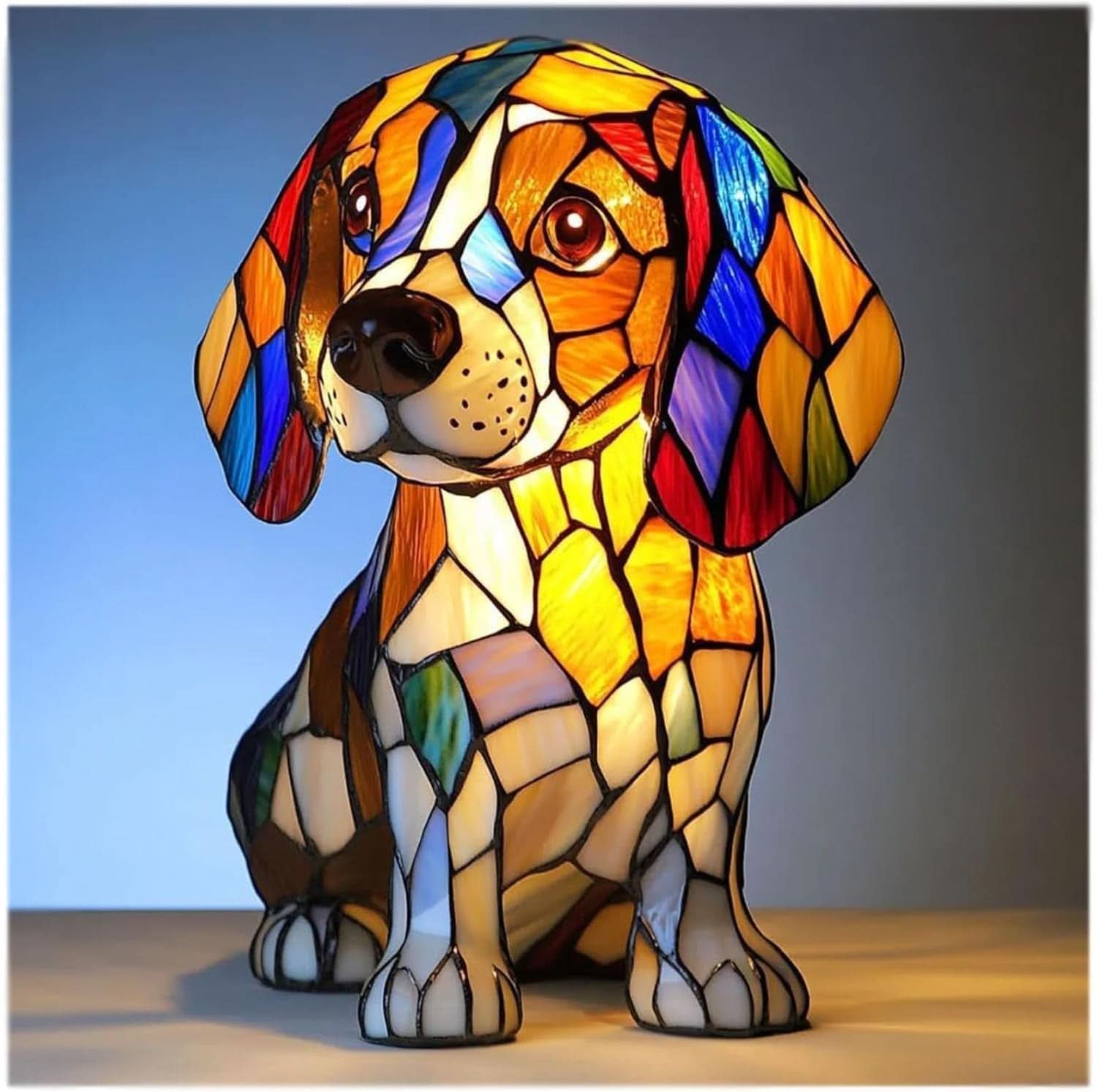 Art Deco Stained Glass Dog Table Lamp USB