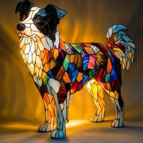 Art Deco Stained Glass Dog Table Lamp USB