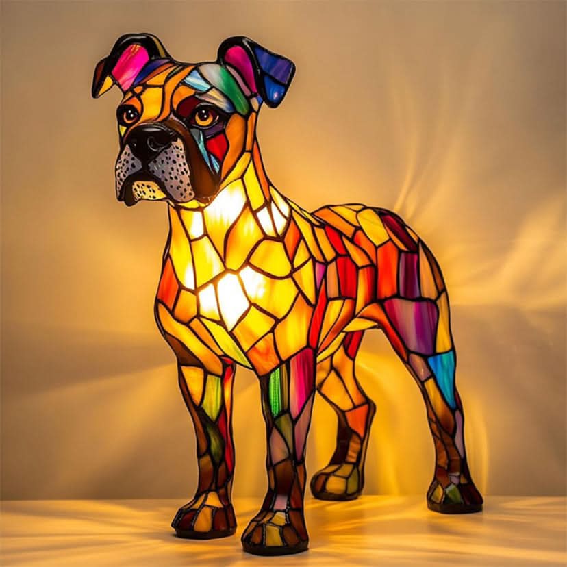 Art Deco Stained Glass Dog Table Lamp USB