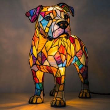 Art Deco Stained Glass Dog Table Lamp USB