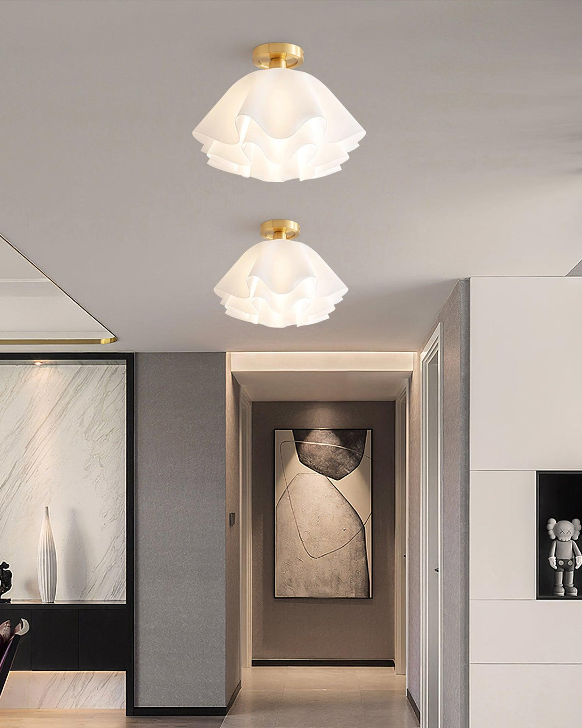 Gilda | Mid-Century Pleated Ceiling Light with Brass Body, Dimmable Fixture for Hallways