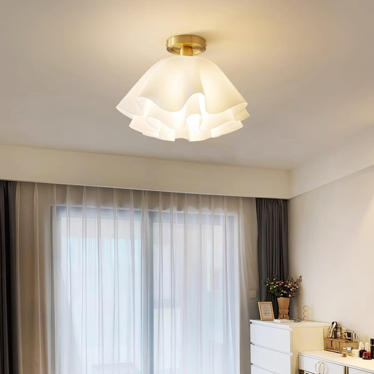 Gilda | Mid-Century Pleated Ceiling Light with Brass Body, Dimmable Fixture for Hallways