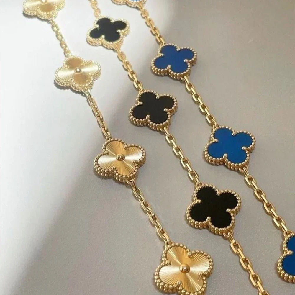 14K Gold Plated Clover Charm Bracelet Stainless Steel Flower Bracelet