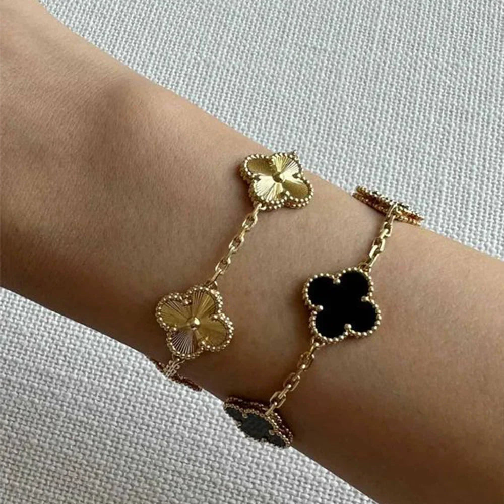 14K Gold Plated Clover Charm Bracelet Stainless Steel Flower Bracelet