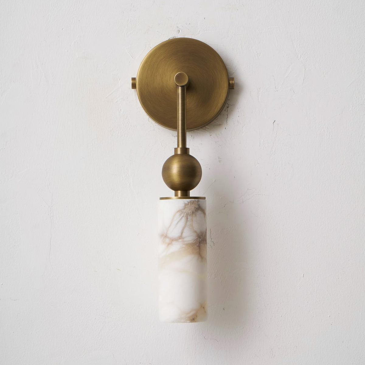 Natural Alabaster Wall Sconce with Brass Hardware | Warm Glow Bedside Light
