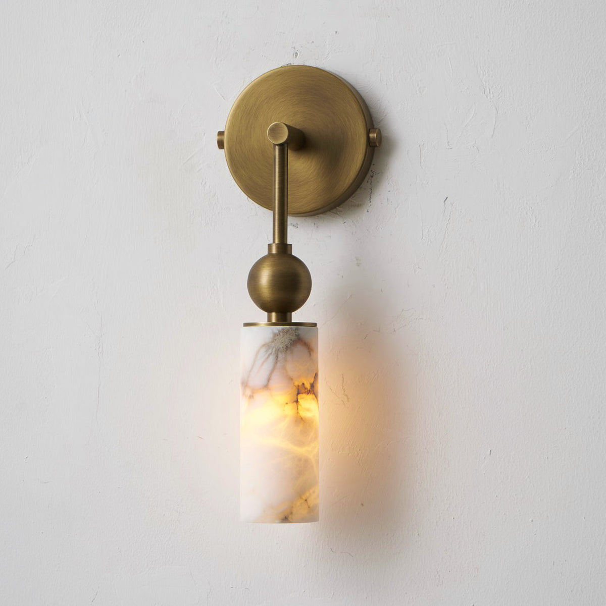 Natural Alabaster Wall Sconce with Brass Hardware | Warm Glow Bedside Light