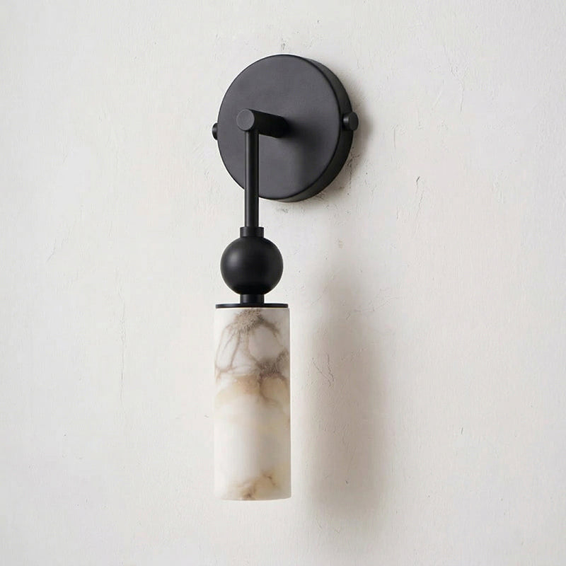 Natural Alabaster Wall Sconce with Brass Hardware | Warm Glow Bedside Light