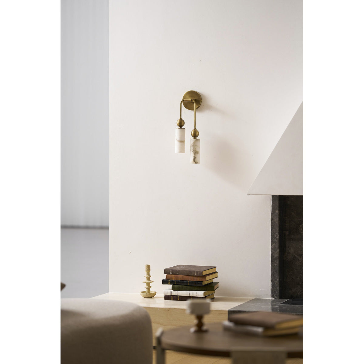 Natural Alabaster Wall Sconce with Brass Hardware | Warm Glow Bedside Light