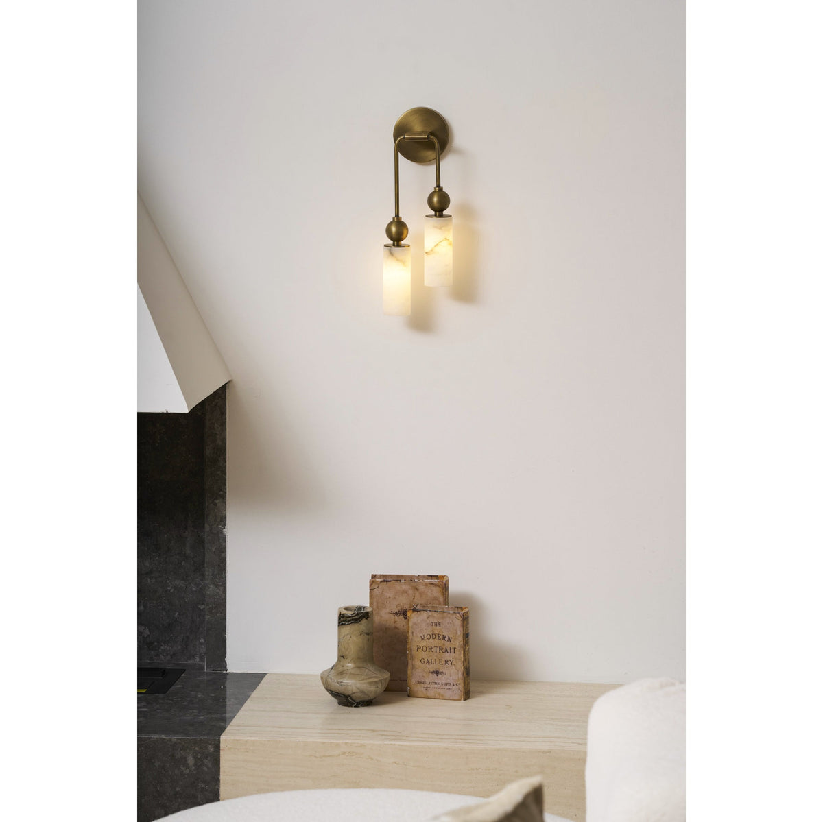 Natural Alabaster Wall Sconce with Brass Hardware | Warm Glow Bedside Light