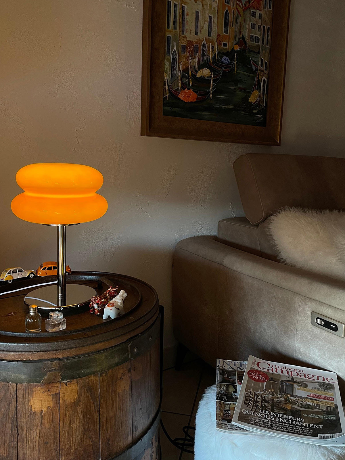 Bombolo | Cordless Mushroom Glass Table Lamp with Touch Control | Retro Glow for Bedside
