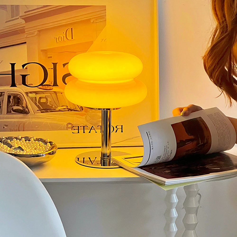 Bombolo | Cordless Mushroom Glass Table Lamp with Touch Control | Retro Glow for Bedside
