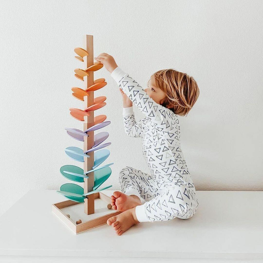 Wooden Rainbow Sound Tower with Colorful Falling Balls | Sensory Toy for Kids