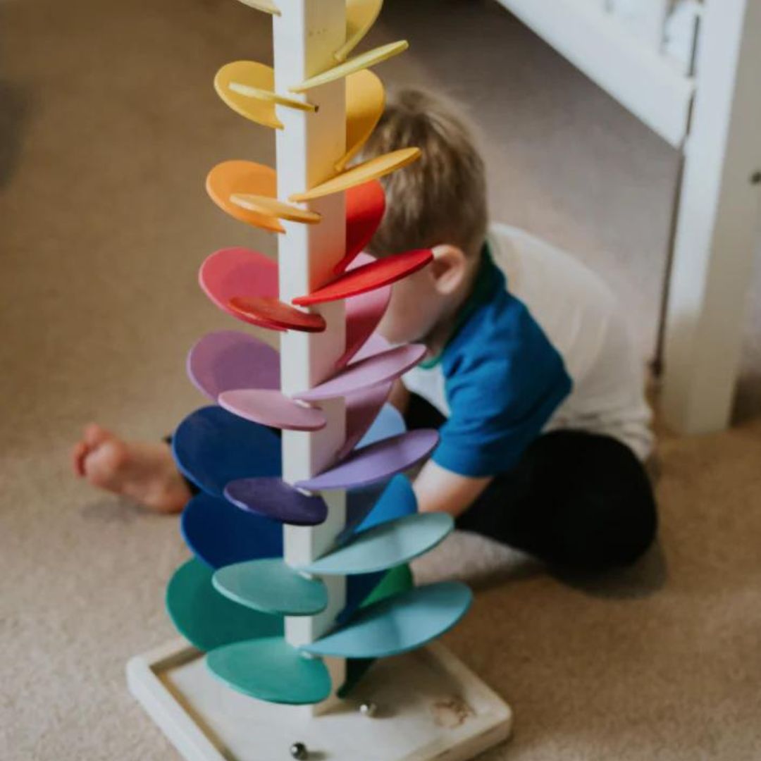 Wooden Rainbow Sound Tower with Colorful Falling Balls | Sensory Toy for Kids