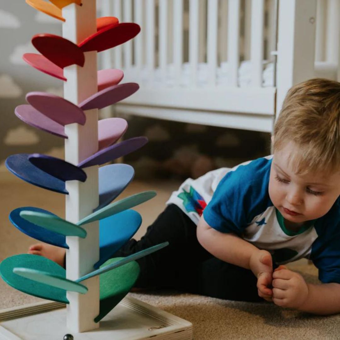 Wooden Rainbow Sound Tower with Colorful Falling Balls | Sensory Toy for Kids
