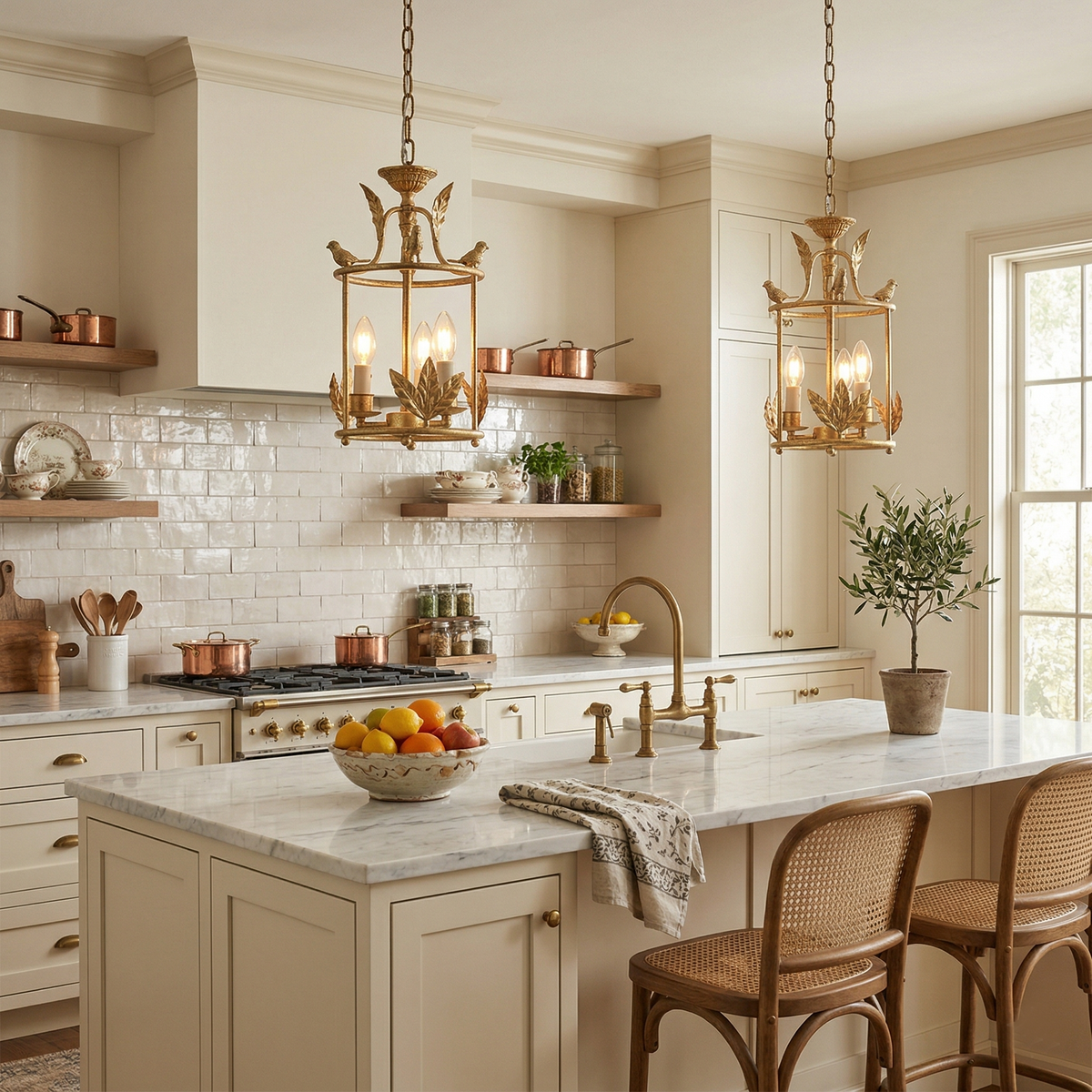 Aviary Series | Iron Lantern Pendant Light with Bird & Leaf Detail for Dining Room