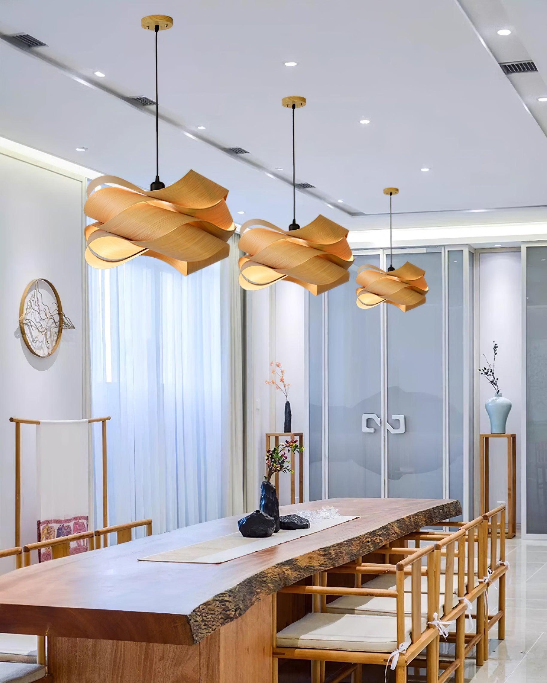 Wood Pendant Light Modern Wooden Hanging Ceiling Lamp Fixture