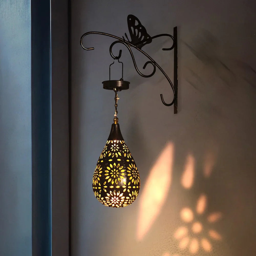 Dewglow | Solar Garden Lantern with Floral Cutout Design | Rustproof Steel Hanging Light