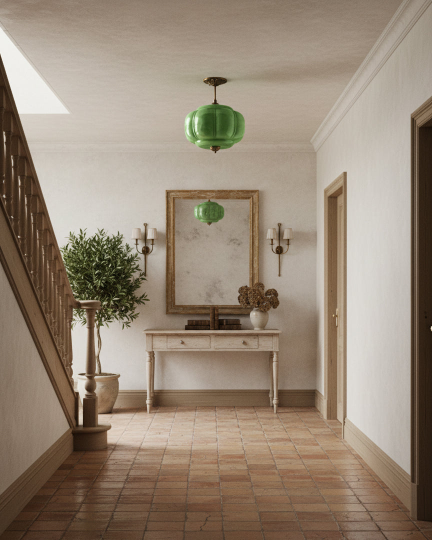 Jadeira | Jade Glass Ceiling Light with Brass Fittings | Dimmable Entryway Light Fixture