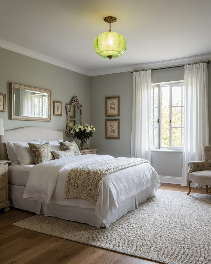 Jadeira | Jade Glass Ceiling Light with Brass Fittings | Dimmable Entryway Light Fixture