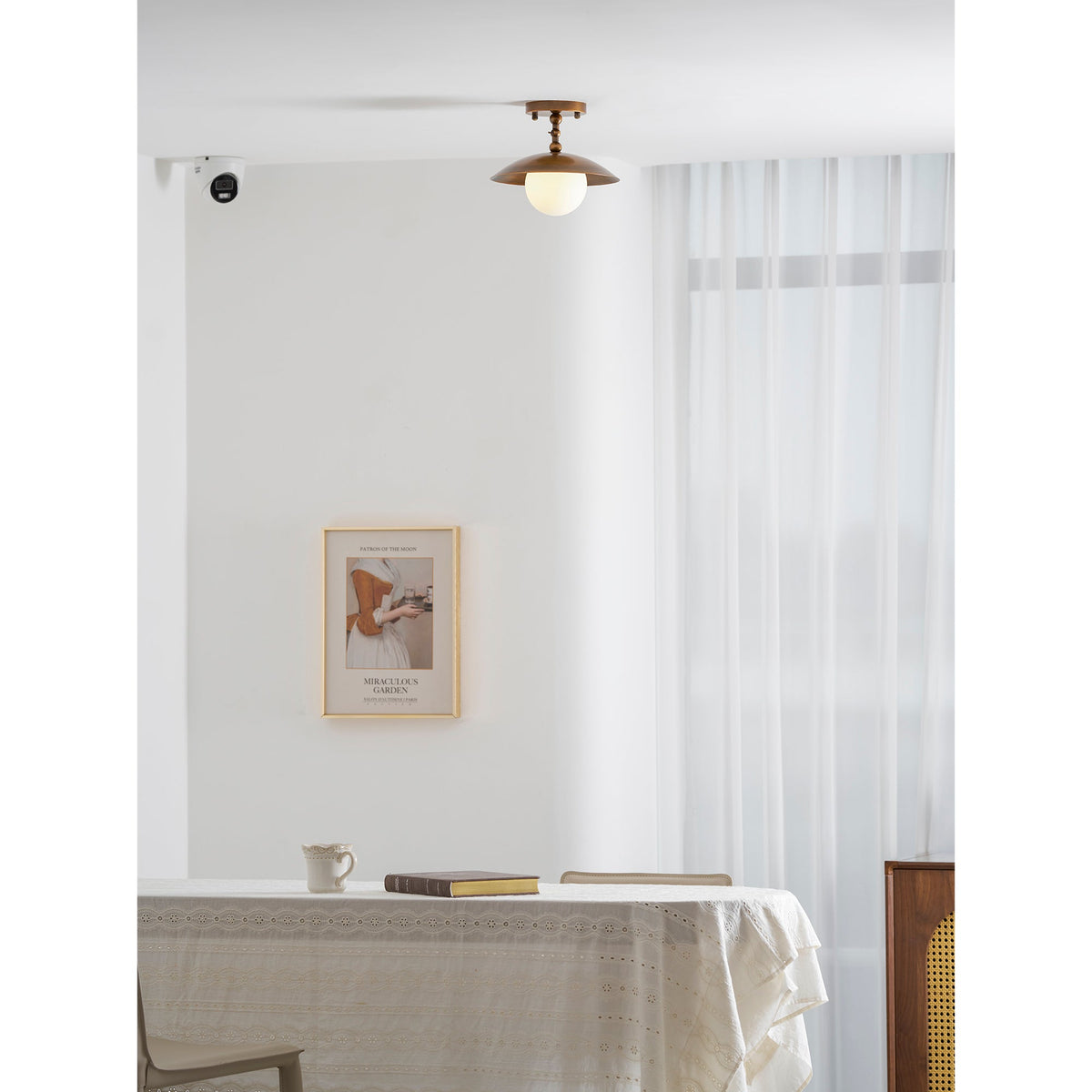Brass Dome Semi-Flush Ceiling Lamp with Alabaster Shade | Mid-Century Light
