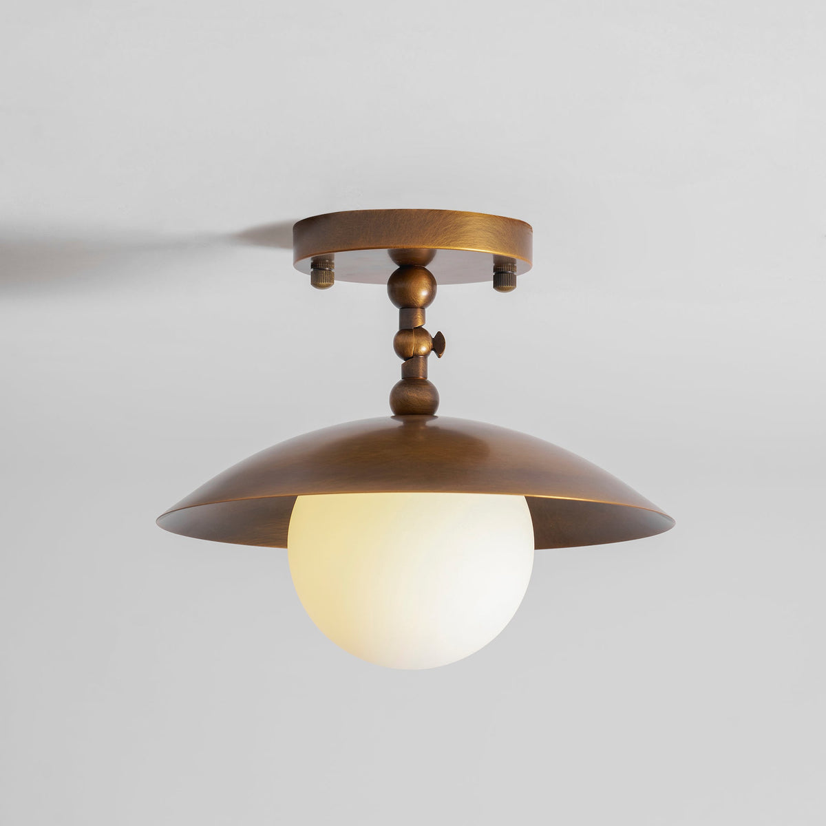Brass Dome Semi-Flush Ceiling Lamp with Alabaster Shade | Mid-Century Light