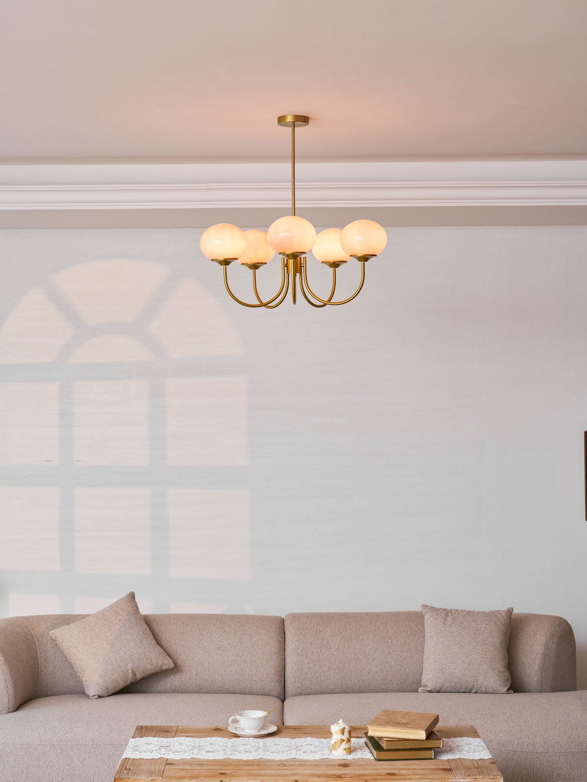 Marshmallow | Modern Glass Bubble Chandelier with Hand-Sprayed Pink Shades