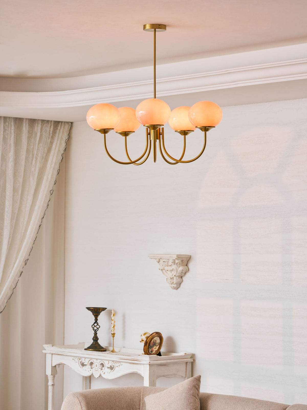 Marshmallow | Modern Glass Bubble Chandelier with Hand-Sprayed Pink Shades