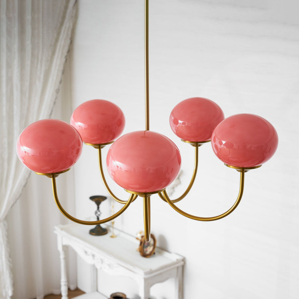 Marshmallow | Modern Glass Bubble Chandelier with Hand-Sprayed Pink Shades