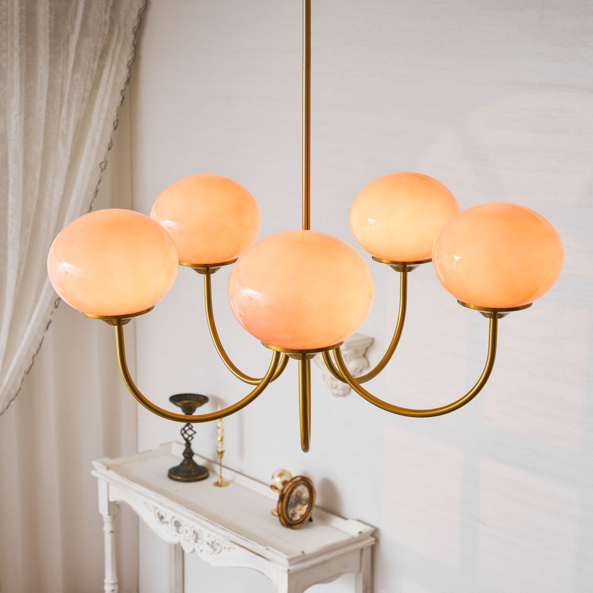 Marshmallow | Modern Glass Bubble Chandelier with Hand-Sprayed Pink Shades