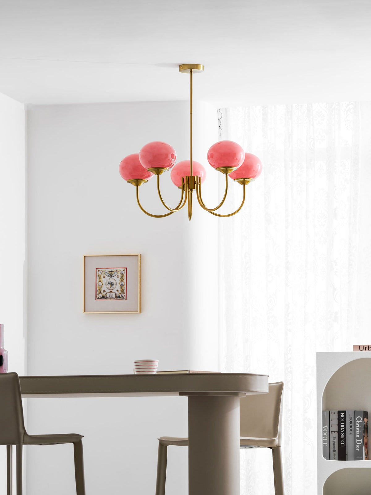 Marshmallow | Modern Glass Bubble Chandelier with Hand-Sprayed Pink Shades