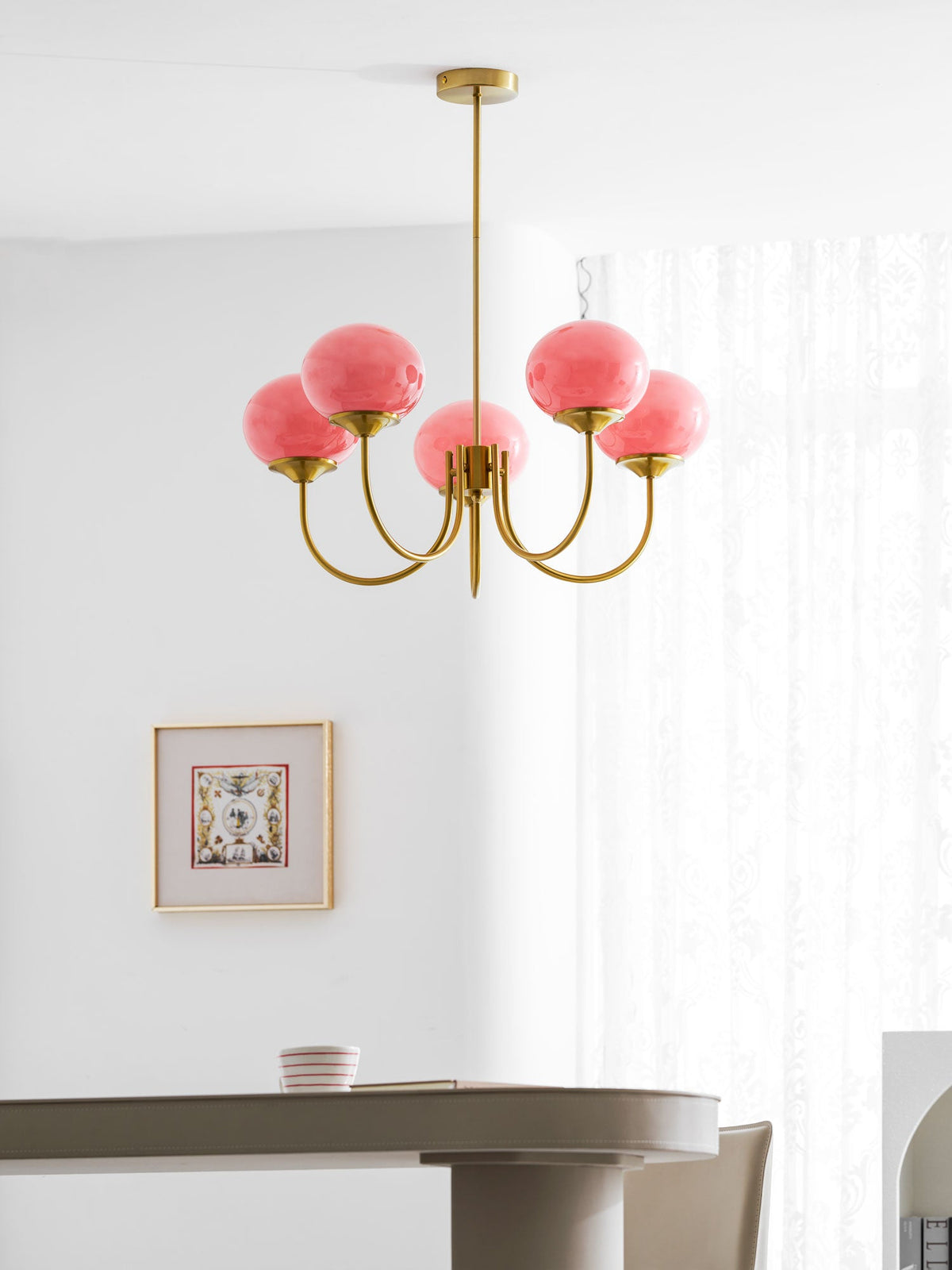 Marshmallow | Modern Glass Bubble Chandelier with Hand-Sprayed Pink Shades