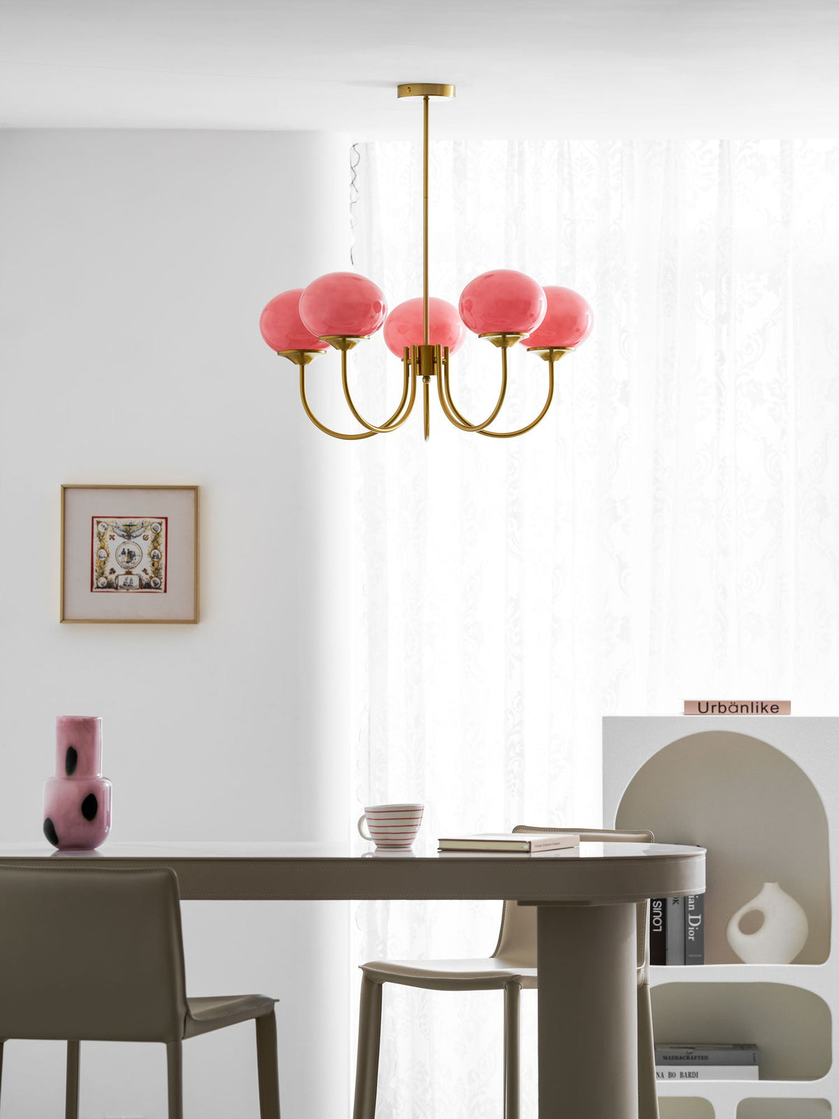 Marshmallow | Modern Glass Bubble Chandelier with Hand-Sprayed Pink Shades