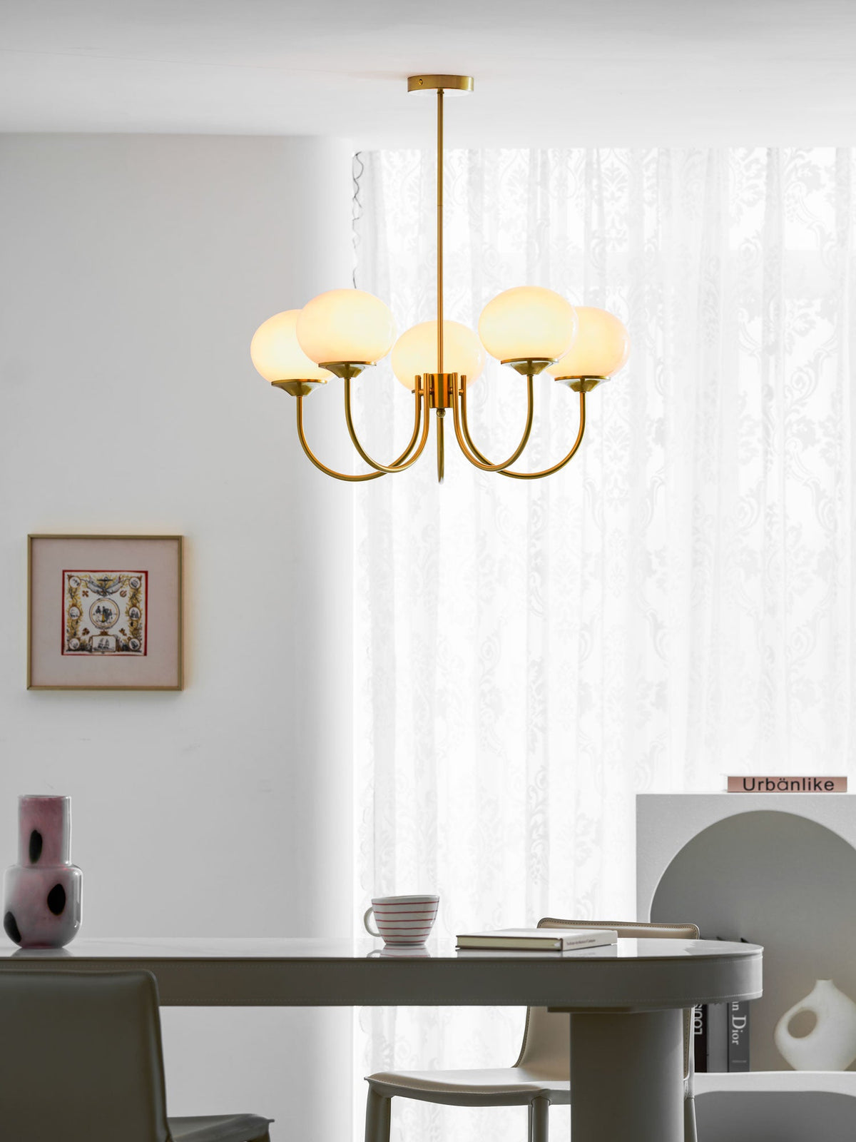 Marshmallow | Modern Glass Bubble Chandelier with Hand-Sprayed Pink Shades