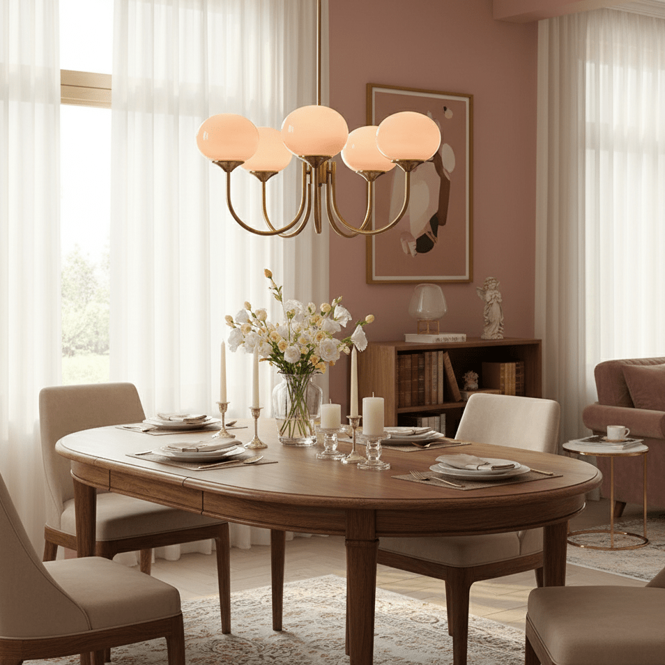 Marshmallow | Modern Glass Bubble Chandelier with Hand-Sprayed Pink Shades