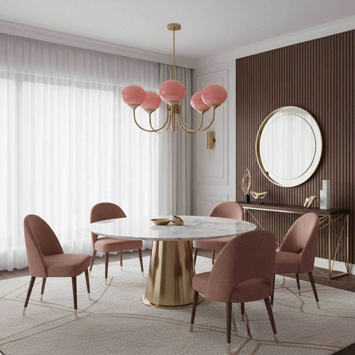 Marshmallow | Modern Glass Bubble Chandelier with Hand-Sprayed Pink Shades