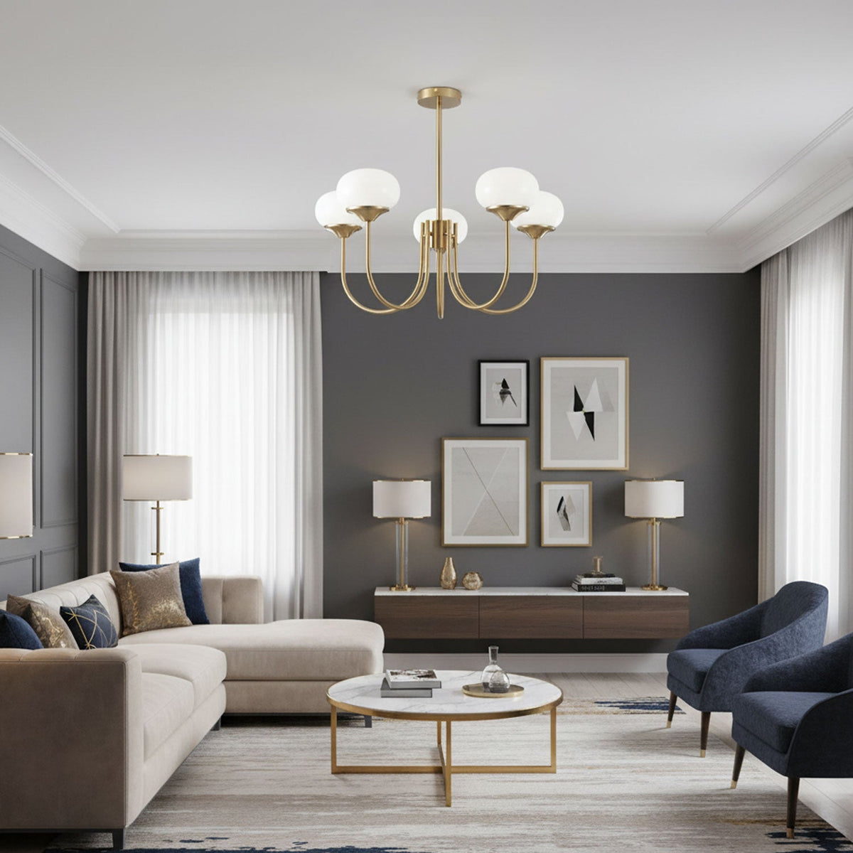 Marshmallow | Modern Glass Bubble Chandelier with Hand-Sprayed Pink Shades