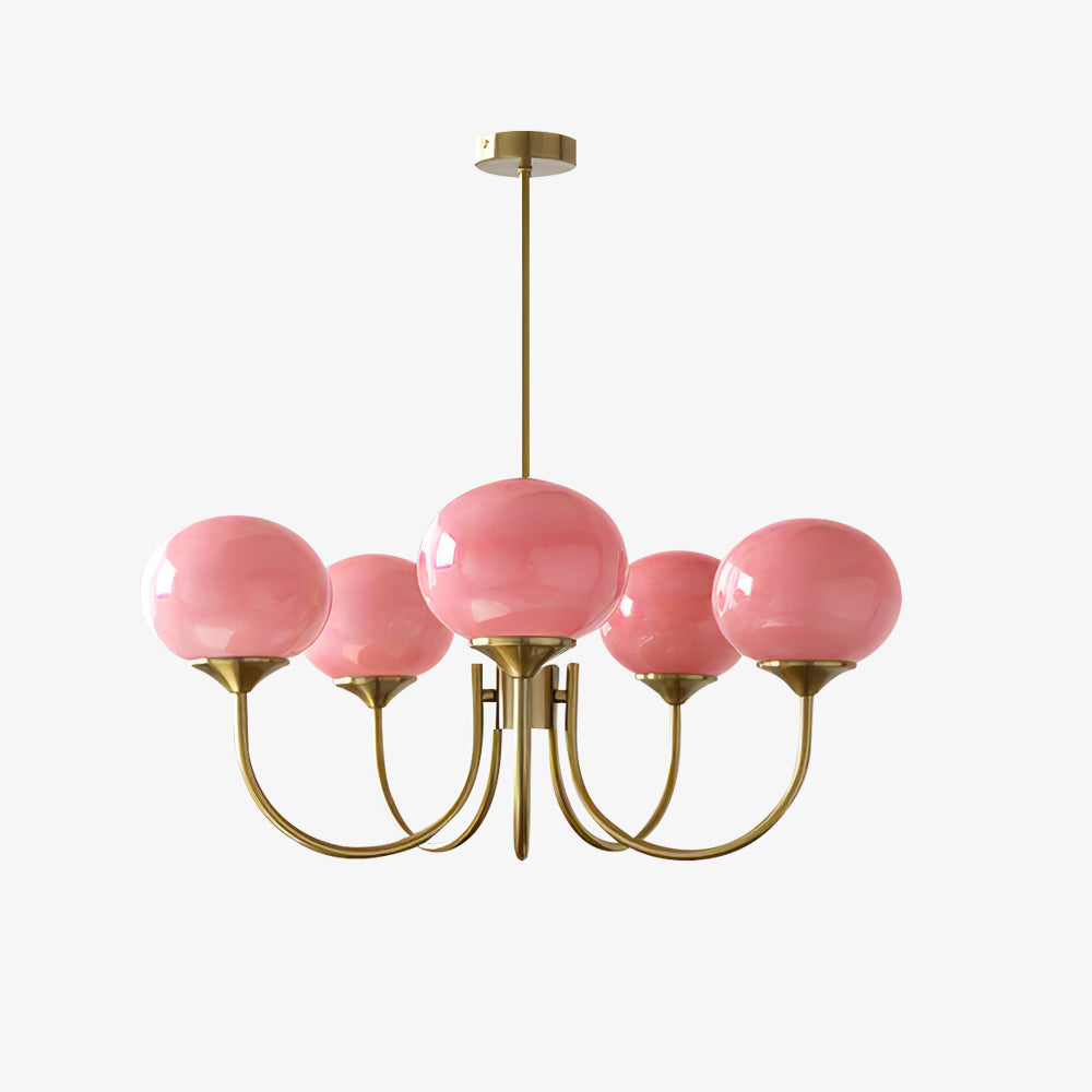 Marshmallow | Modern Glass Bubble Chandelier with Hand-Sprayed Pink Shades