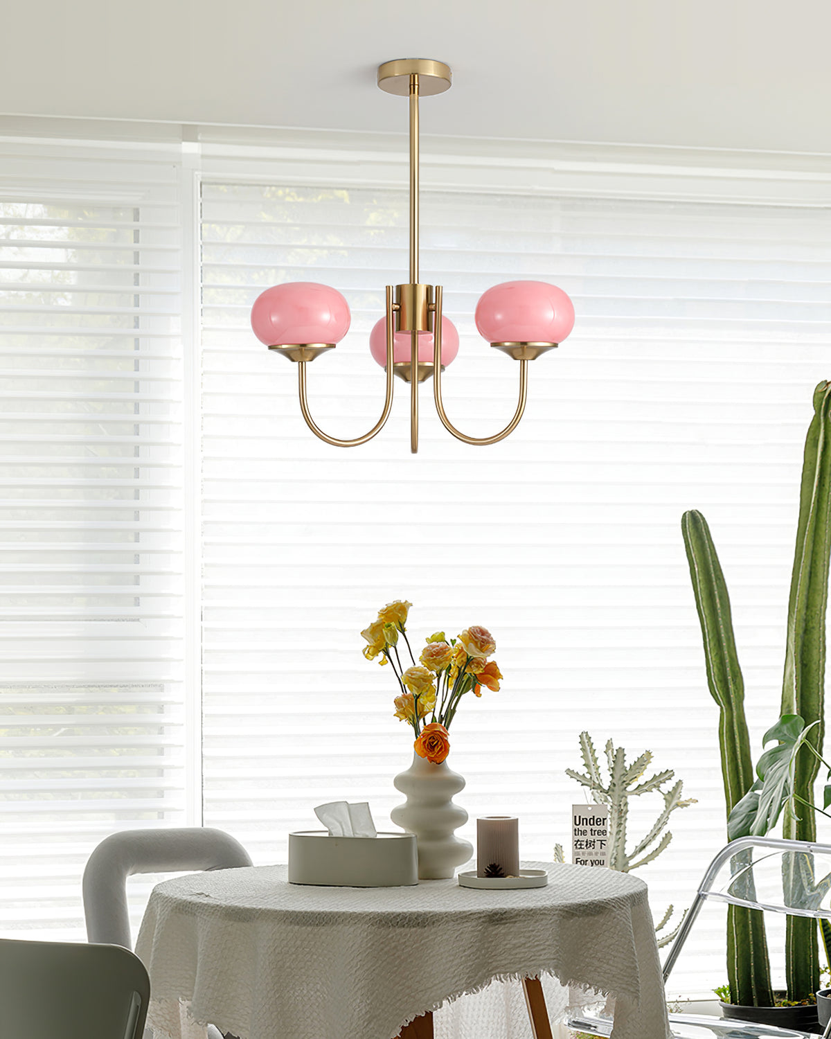 Marshmallow | Modern Glass Bubble Chandelier with Hand-Sprayed Pink Shades