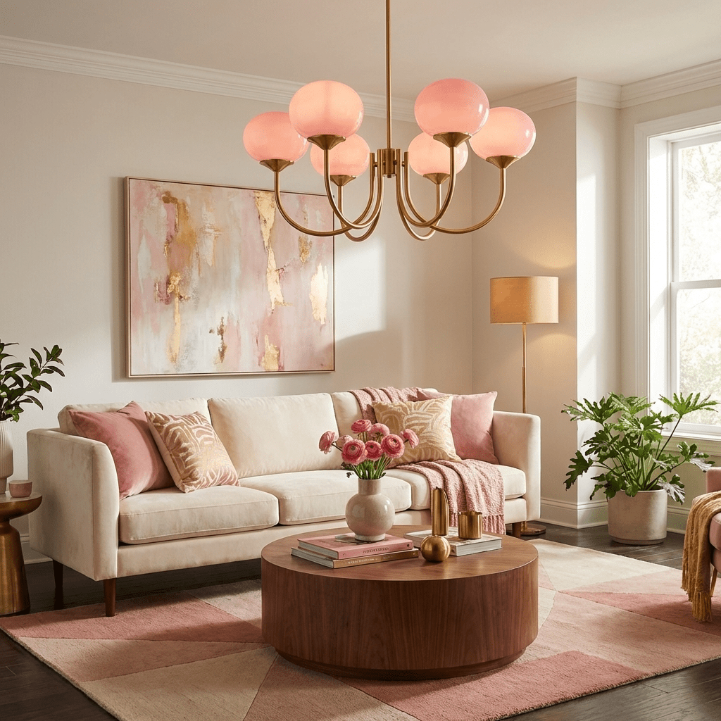 Marshmallow | Modern Glass Bubble Chandelier with Hand-Sprayed Pink Shades