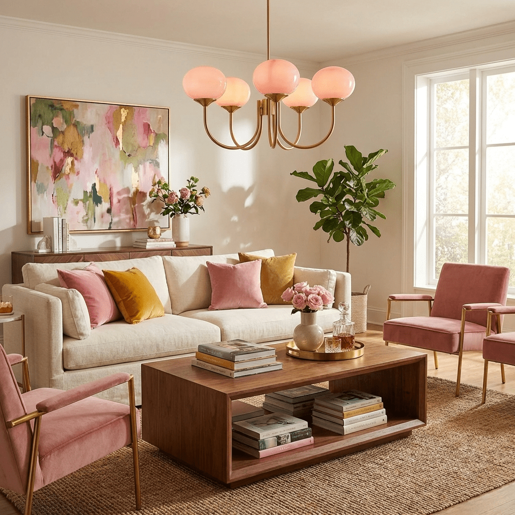 Marshmallow | Modern Glass Bubble Chandelier with Hand-Sprayed Pink Shades